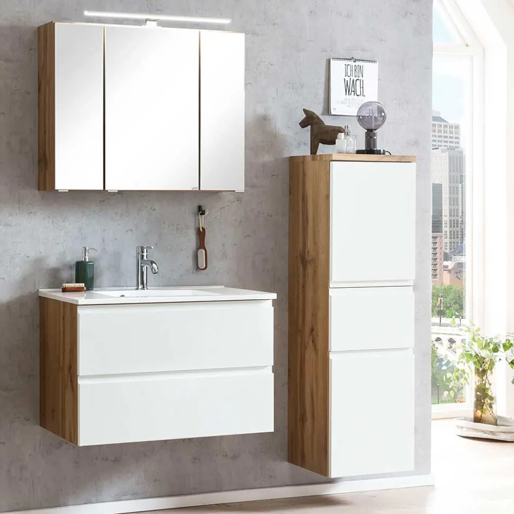 Wohnen Badezimmer Komplett*Badmöbel Set zweifarbig - Eight (dreiteilig)