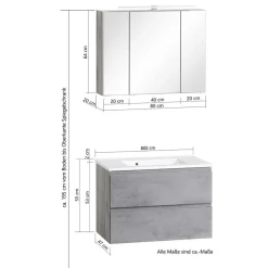 Wohnen Badezimmer Komplett*Badmöbel Set zweifarbig - Eight (dreiteilig)