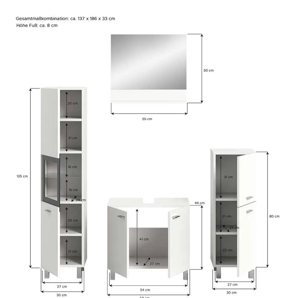 Wohnen Badmöbel-Kombi in Weiß - Harmone (vierteilig)