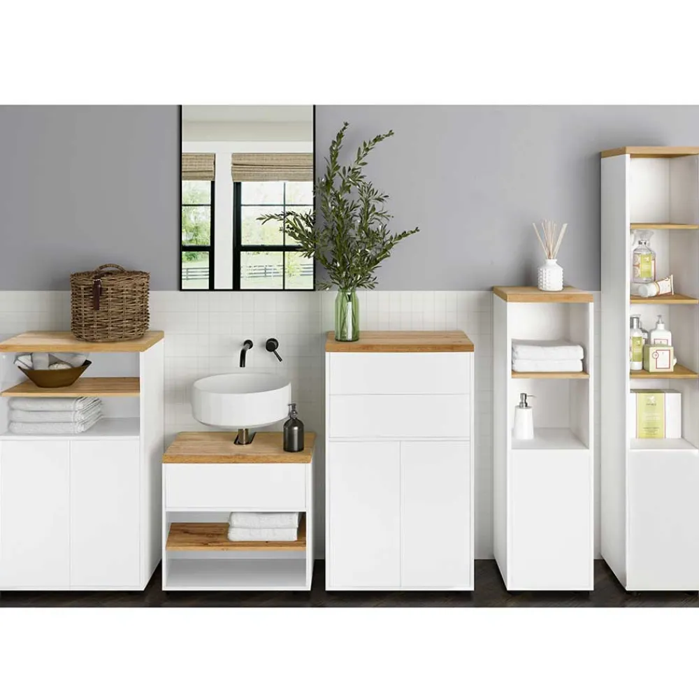Wohnen Badschränke*Badschrank in Weiß mit Wildeiche - Alenta
