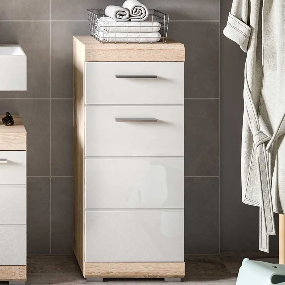 Wohnen Badschränke*Badunterschrank in Weiß HG & Sonoma Eiche - Calbanyara