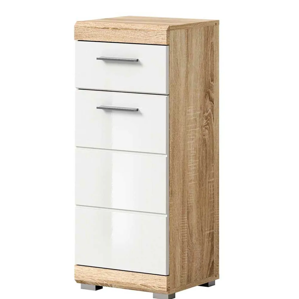 Wohnen Badschränke*Badunterschrank in Weiß HG & Sonoma Eiche - Calbanyara