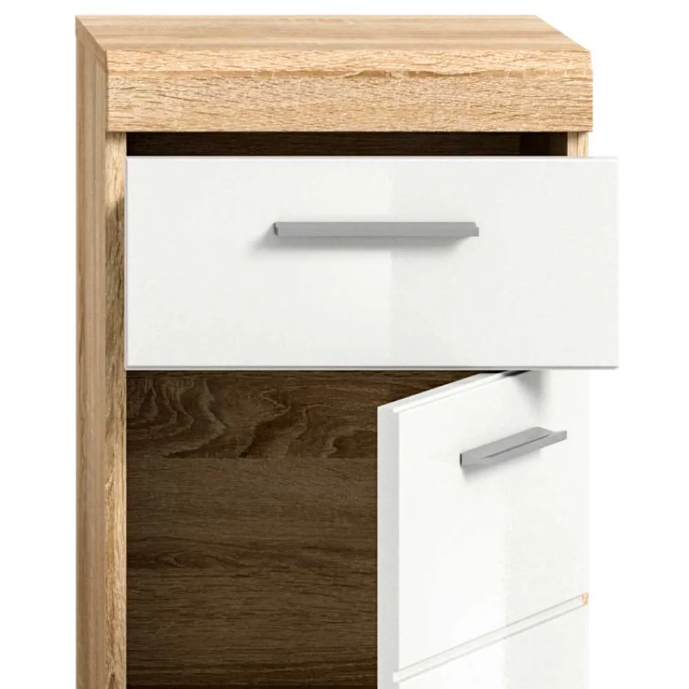 Wohnen Badschränke*Badunterschrank in Weiß HG & Sonoma Eiche - Calbanyara