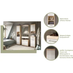 Wohnen Badschränke*Badunterschrank in Weiß HG & Sonoma Eiche - Calbanyara