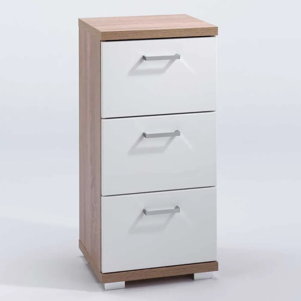 Wohnen Bad-Unterschrank in Weiß und Sonoma Eiche - Faneto