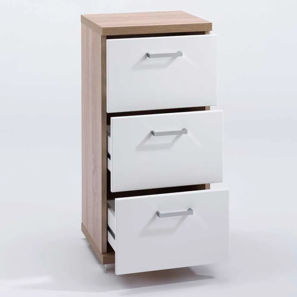 Wohnen Bad-Unterschrank in Weiß und Sonoma Eiche - Faneto