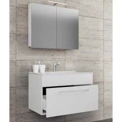 Wohnen Badezimmer Komplett*Bad-Waschplatz für die Wand in Weiß - Ipsum (zweiteilig)