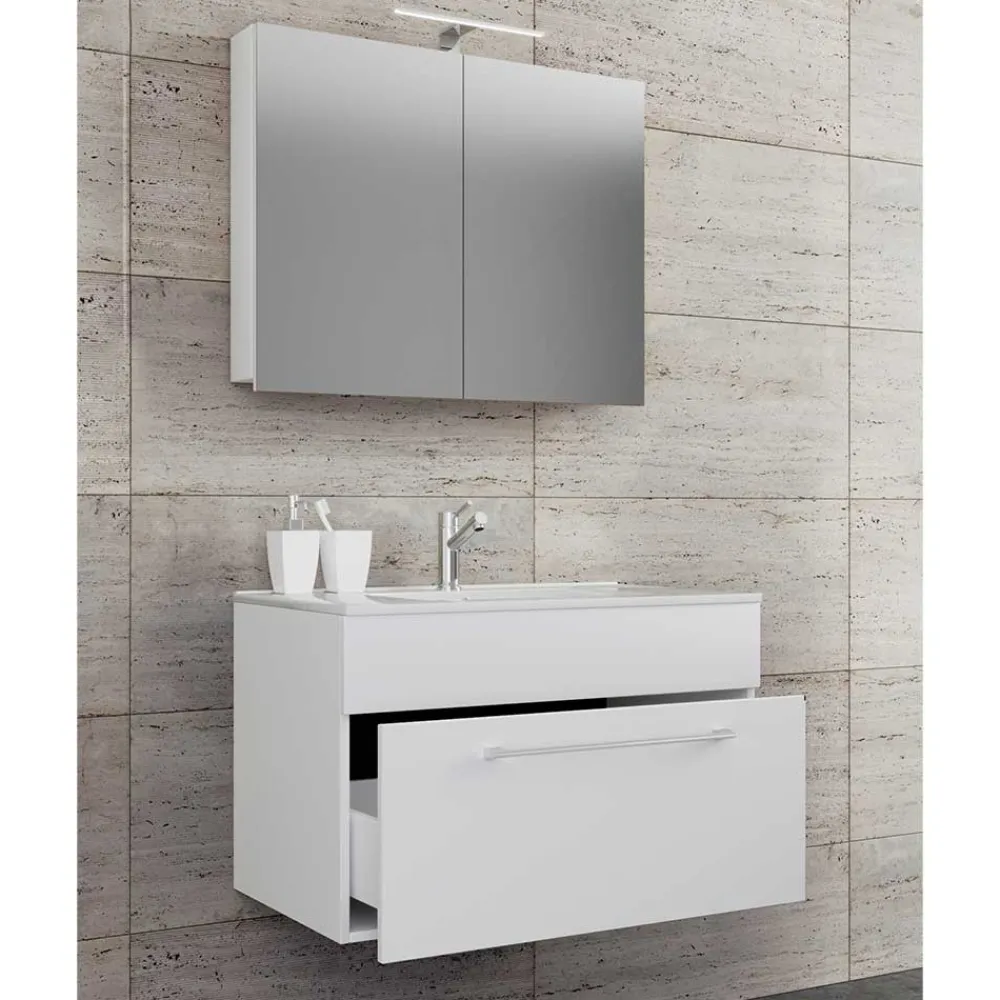 Wohnen Badezimmer Komplett*Bad-Waschplatz für die Wand in Weiß - Ipsum (zweiteilig)