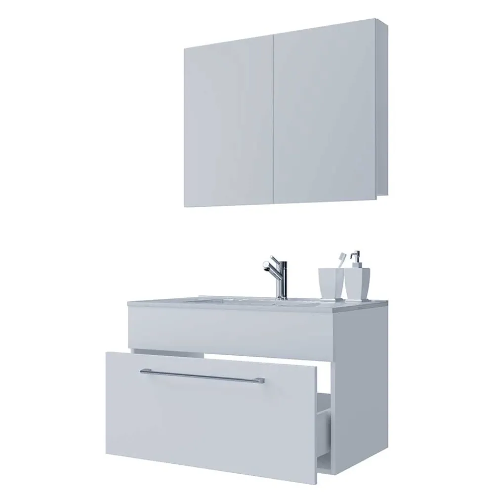 Wohnen Badezimmer Komplett*Bad-Waschplatz für die Wand in Weiß - Ipsum (zweiteilig)