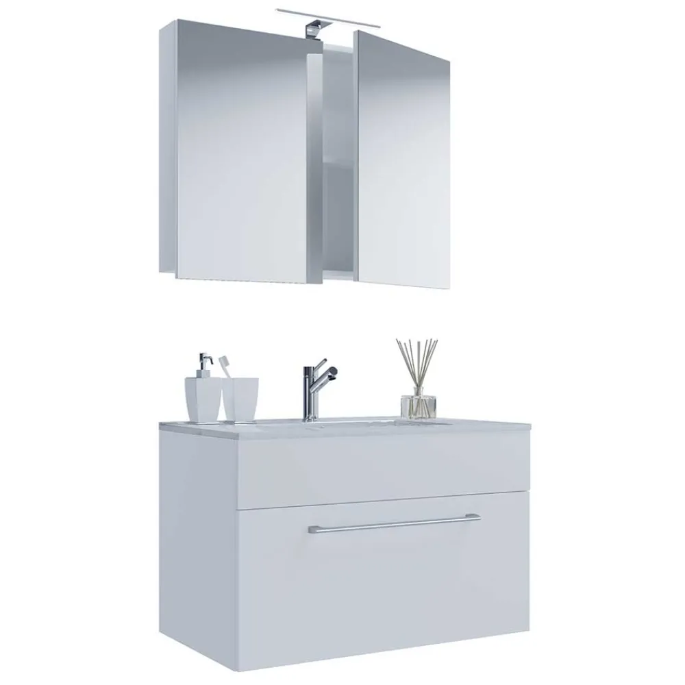 Wohnen Badezimmer Komplett*Bad-Waschplatz für die Wand in Weiß - Ipsum (zweiteilig)