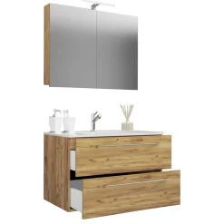 Wohnen Badezimmer Komplett*Bad-Waschtisch & Spiegelschrank modern - Karin (zweiteilig)