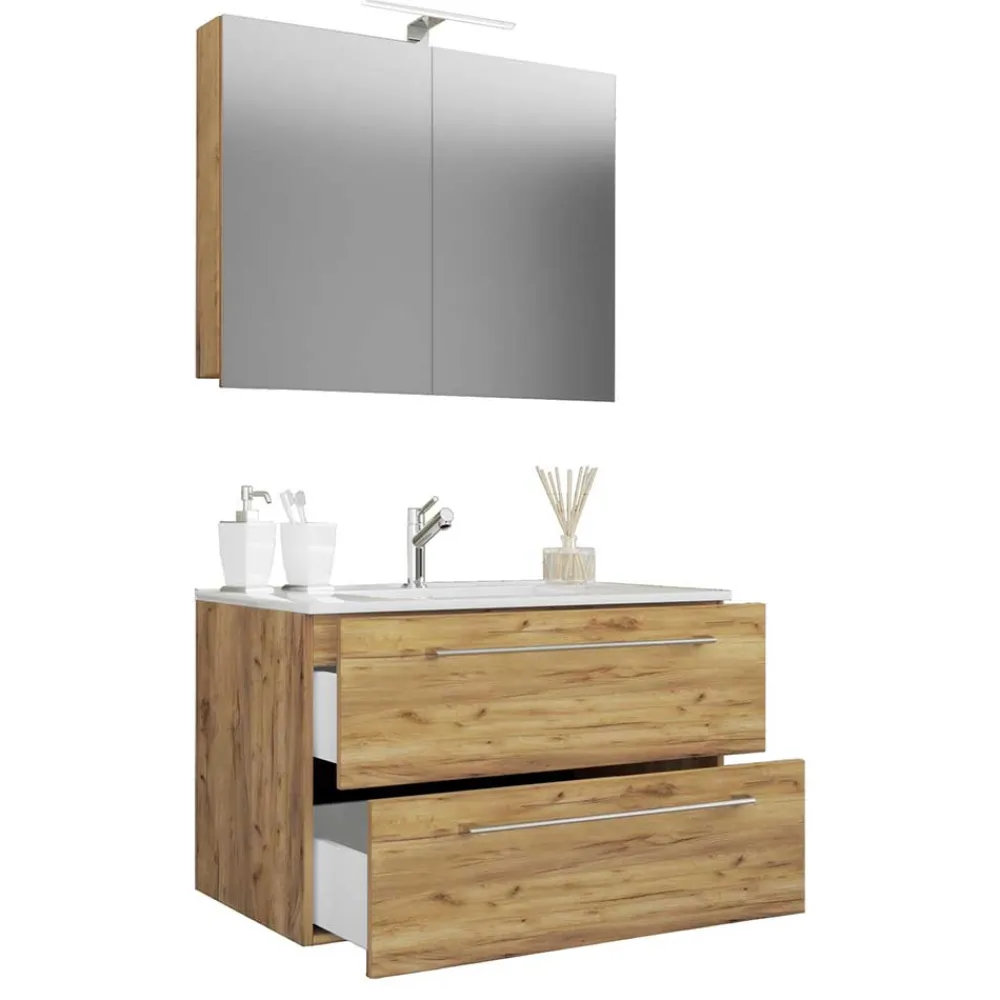 Wohnen Badezimmer Komplett*Bad-Waschtisch & Spiegelschrank modern - Karin (zweiteilig)