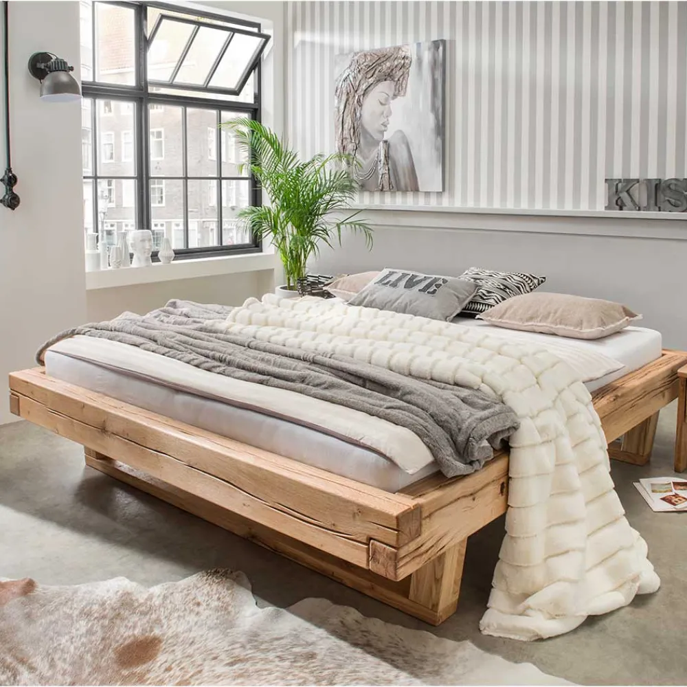 Wohnen Naturholzmöbel|Betten*Balkenbett aus Eichenholz mit Kufen - Piassona