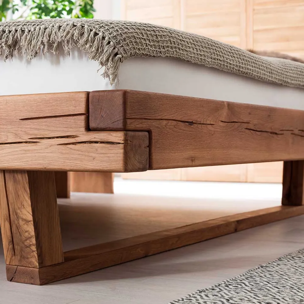 Wohnen Naturholzmöbel|Betten*Balkenbett aus Eichenholz mit Kufen - Piassona