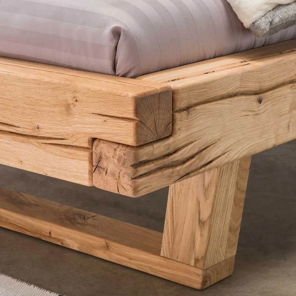 Wohnen Naturholzmöbel|Betten*Balkenbett aus Eichenholz mit Kufen - Piassona