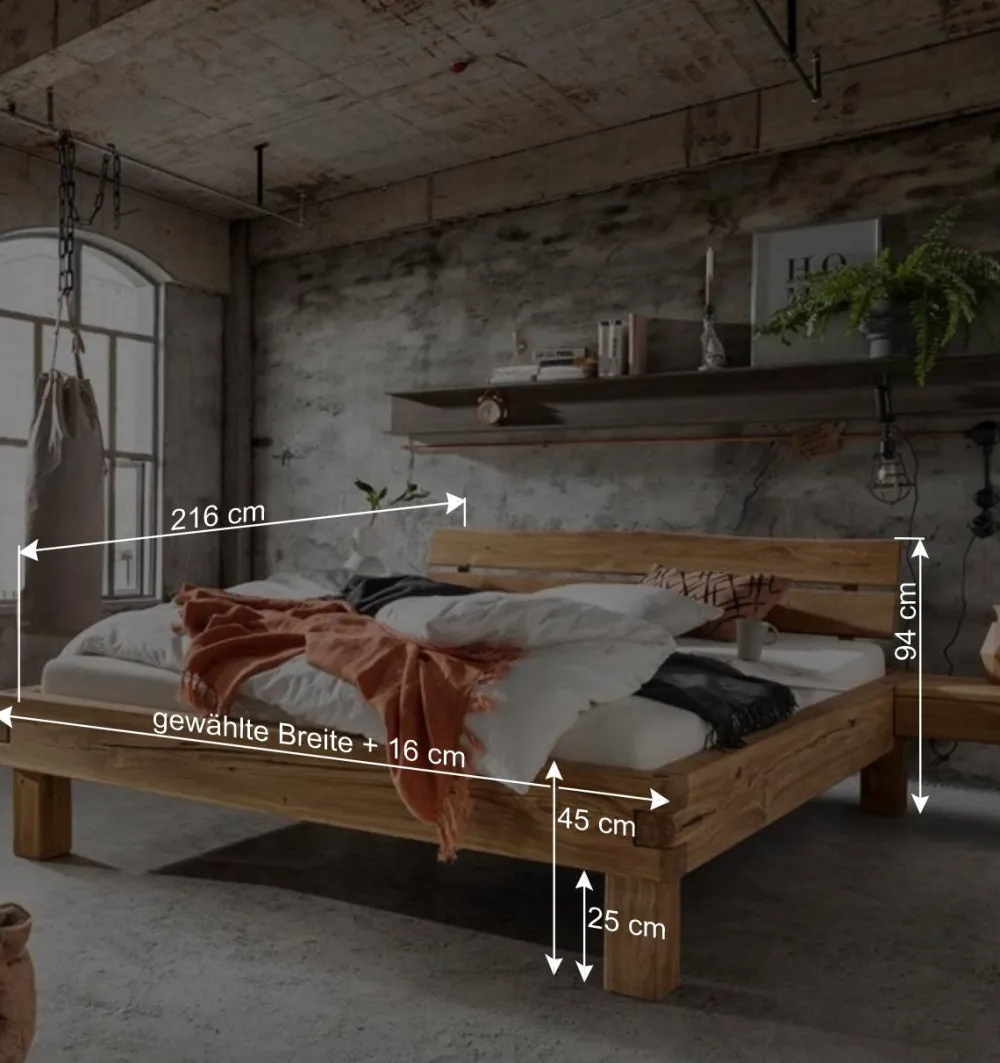 Wohnen Betten|Betten*Balkenbett mit Naturkanten Kopfteil - Blevos