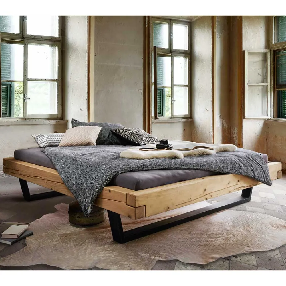 Wohnen Balkenbett ohne Kopfteil aus Fichte Massivholz - Lary