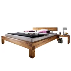 Wohnen Naturholzmöbel|Betten*Balken-Doppelbett mit Nachttischen im Set Housten aus Wildeiche massiv (dreiteilig)