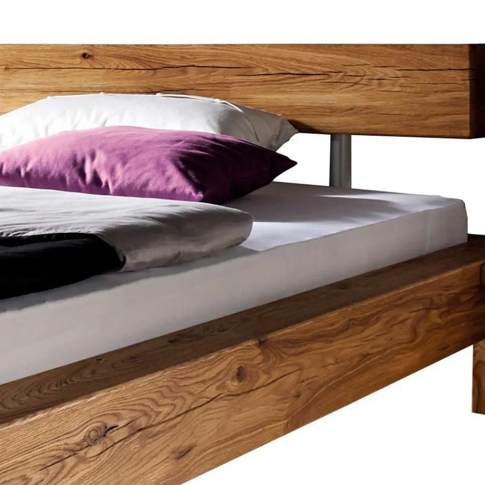 Wohnen Naturholzmöbel|Betten*Balken-Doppelbett mit Nachttischen im Set Housten aus Wildeiche massiv (dreiteilig)