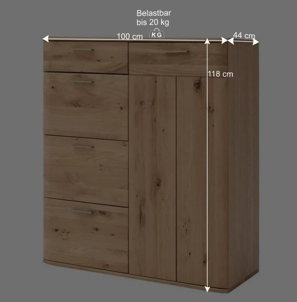 Wohnen Balkeneiche Kombikommode mit 4 Schubladen - Mabasa