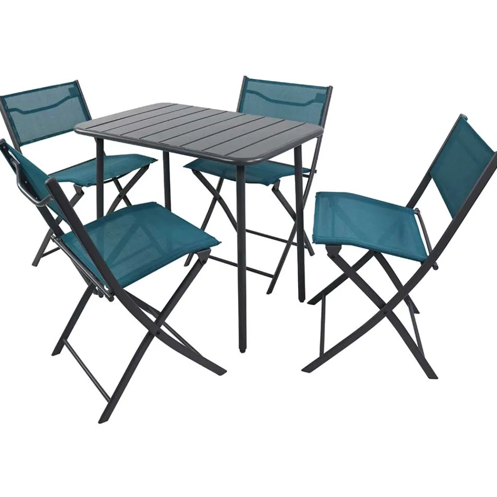 Wohnen Sitzgruppe|Balkonmöbel*Balkon Tischgruppe in Schwarz Türkis - Ariet (fünfteilig)