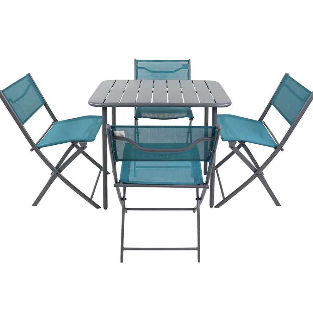 Wohnen Sitzgruppe|Balkonmöbel*Balkon Tischgruppe in Schwarz Türkis - Ariet (fünfteilig)