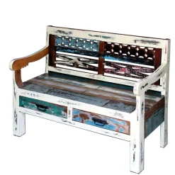 Wohnen Bank aus Altholz mit zwei Schubladen - Alisa