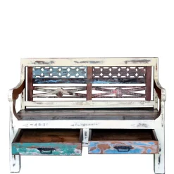 Wohnen Bank aus Altholz mit zwei Schubladen - Alisa