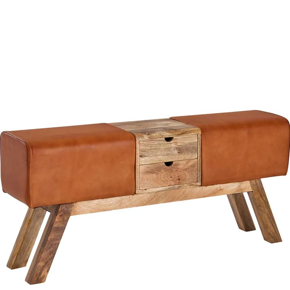 Wohnen Schuhschränke|Sitzbank*Bank in Turnbock Optik aus braunem Leder - Maestoso