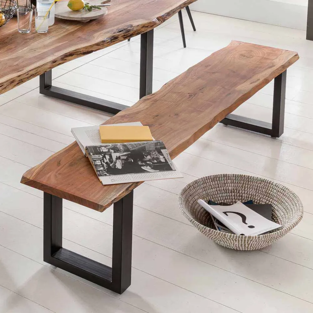 Wohnen Küchenbänke|Esszimmerbänke*Bank Viamare mit Baumkante Akazie massiv