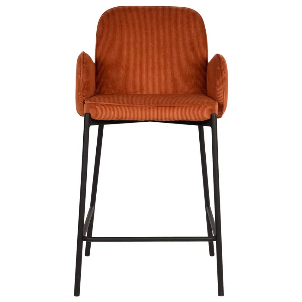 Wohnen Braune Möbel|Sessel & Hocker*Barhocker mit Armlehnen aus Cord Rost Braun - Benede (2er Set)