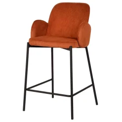 Wohnen Braune Möbel|Sessel & Hocker*Barhocker mit Armlehnen aus Cord Rost Braun - Benede (2er Set)