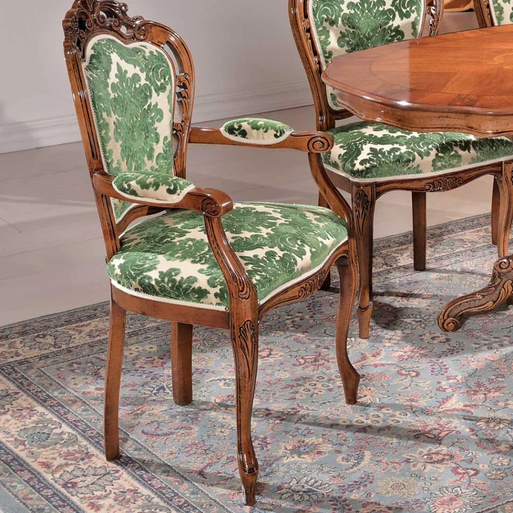 Wohnen Barock Möbel|Wohnzimmerstühle*Barock Armlehnstuhl Magari in Grün Beige Muster