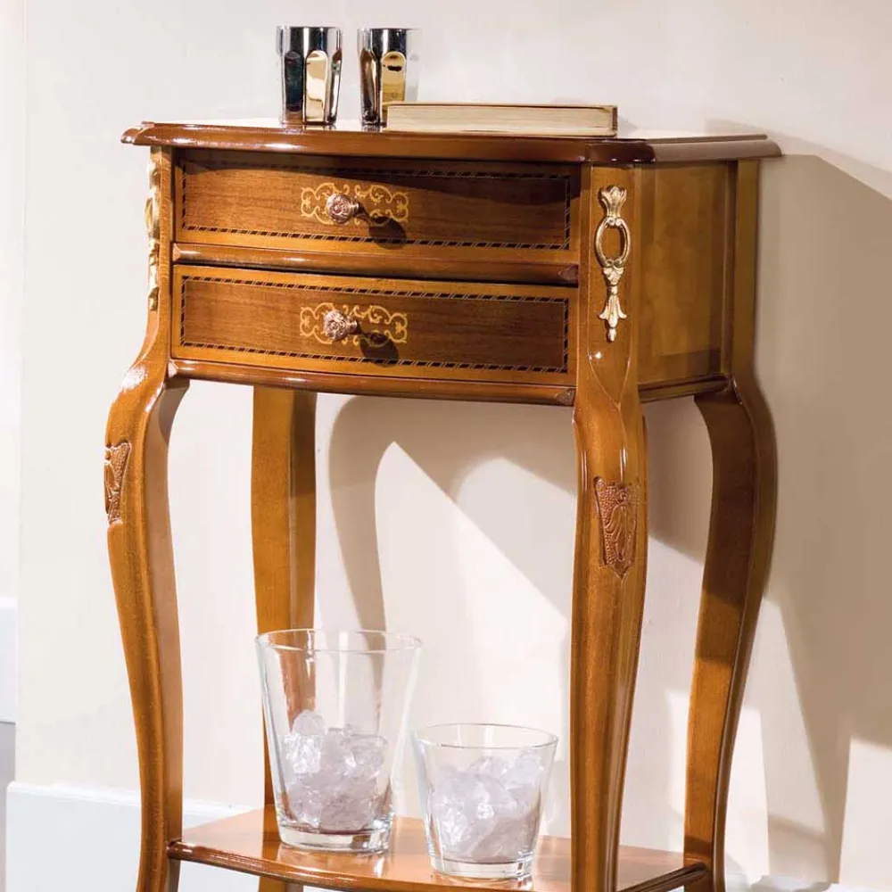 Wohnen Telefontische*Barock Beistelltisch mit 2 Schubladen Natale in Nussbaumfarben