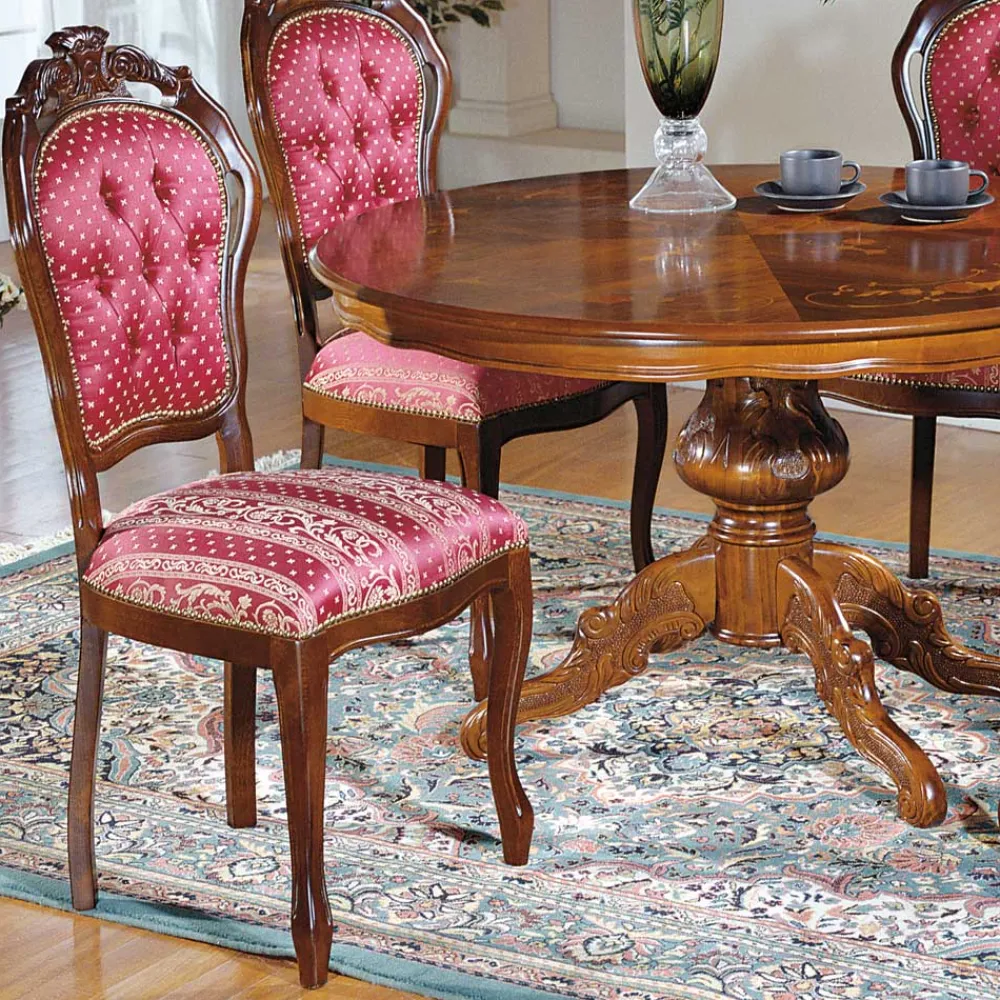 Wohnen Barock Essgruppe mit Tisch rund Magari & 4 Polsterstühlen Rot (fünfteilig)