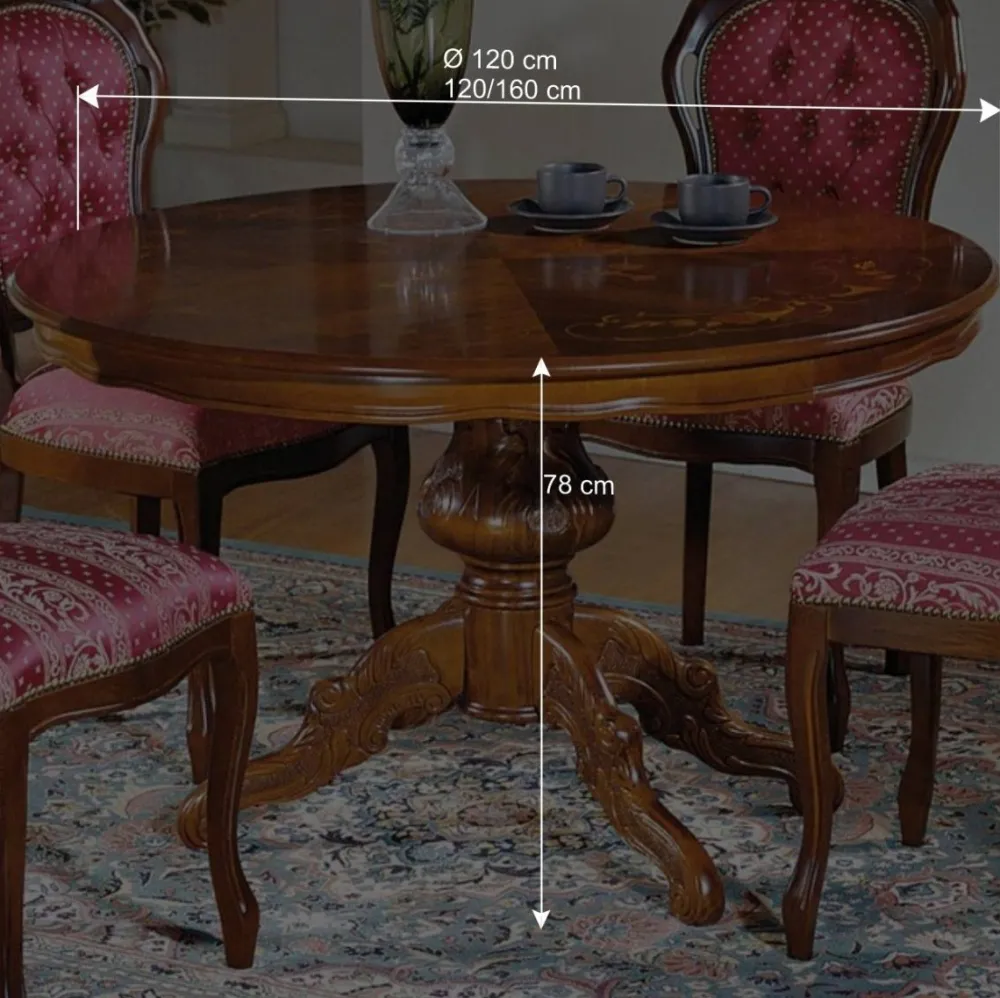 Wohnen Barock Essgruppe mit Tisch rund Magari & 4 Polsterstühlen Rot (fünfteilig)