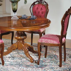 Wohnen Barock Essgruppe mit Tisch rund Magari & 4 Polsterstühlen Rot (fünfteilig)