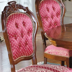 Wohnen Barock Essgruppe mit Tisch rund Magari & 4 Polsterstühlen Rot (fünfteilig)