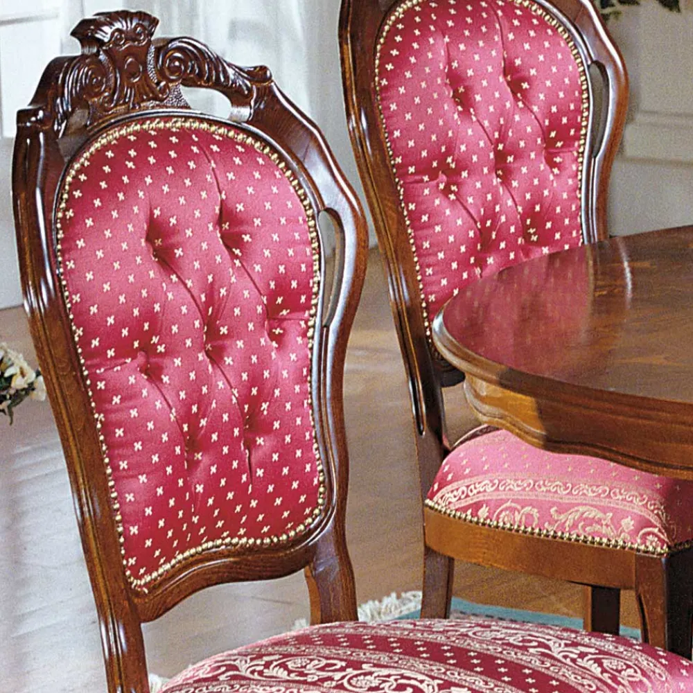 Wohnen Barock Essgruppe mit Tisch rund Magari & 4 Polsterstühlen Rot (fünfteilig)