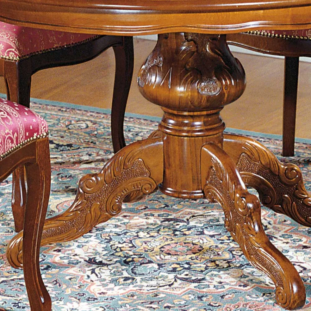 Wohnen Barock Essgruppe mit Tisch rund Magari & 4 Polsterstühlen Rot (fünfteilig)