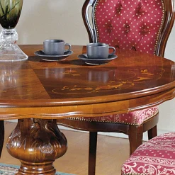 Wohnen Barock Essgruppe mit Tisch rund Magari & 4 Polsterstühlen Rot (fünfteilig)