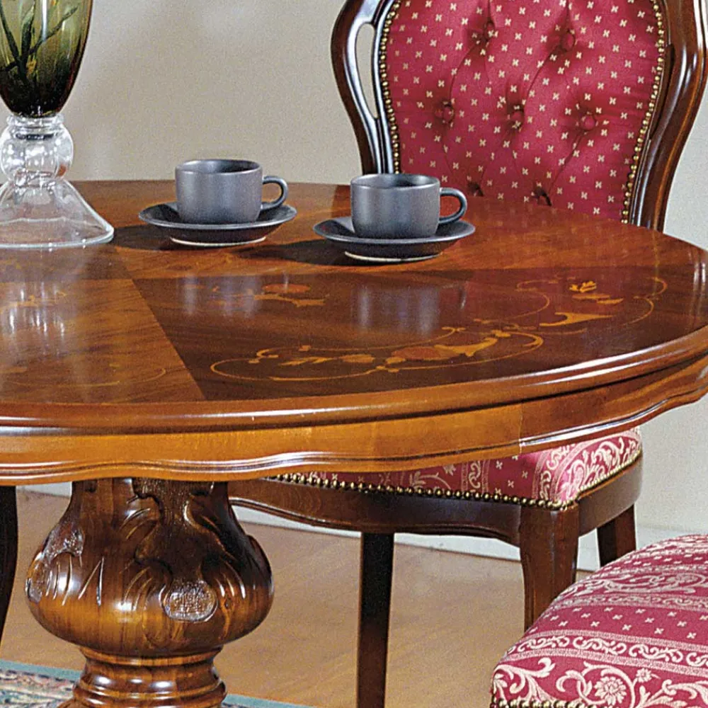 Wohnen Barock Essgruppe mit Tisch rund Magari & 4 Polsterstühlen Rot (fünfteilig)