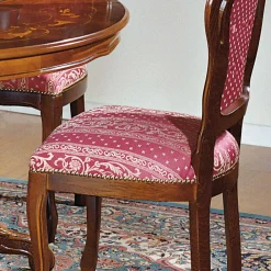 Wohnen Barock Essgruppe mit Tisch rund Magari & 4 Polsterstühlen Rot (fünfteilig)