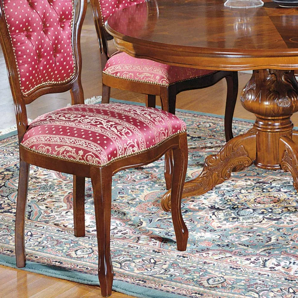 Wohnen Barock Essgruppe mit Tisch rund Magari & 4 Polsterstühlen Rot (fünfteilig)