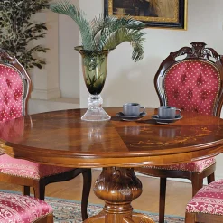 Wohnen Barock Essgruppe mit Tisch rund Magari & 4 Polsterstühlen Rot (fünfteilig)