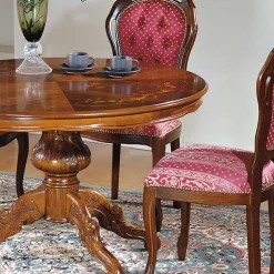 Wohnen Barock Essgruppe mit Tisch rund Magari & 4 Polsterstühlen Rot (fünfteilig)