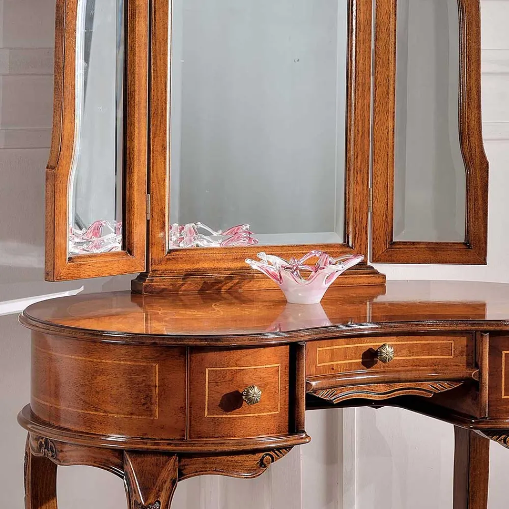 Wohnen Barock Frisierkommode mit Spiegel Agosto in Nussbaum