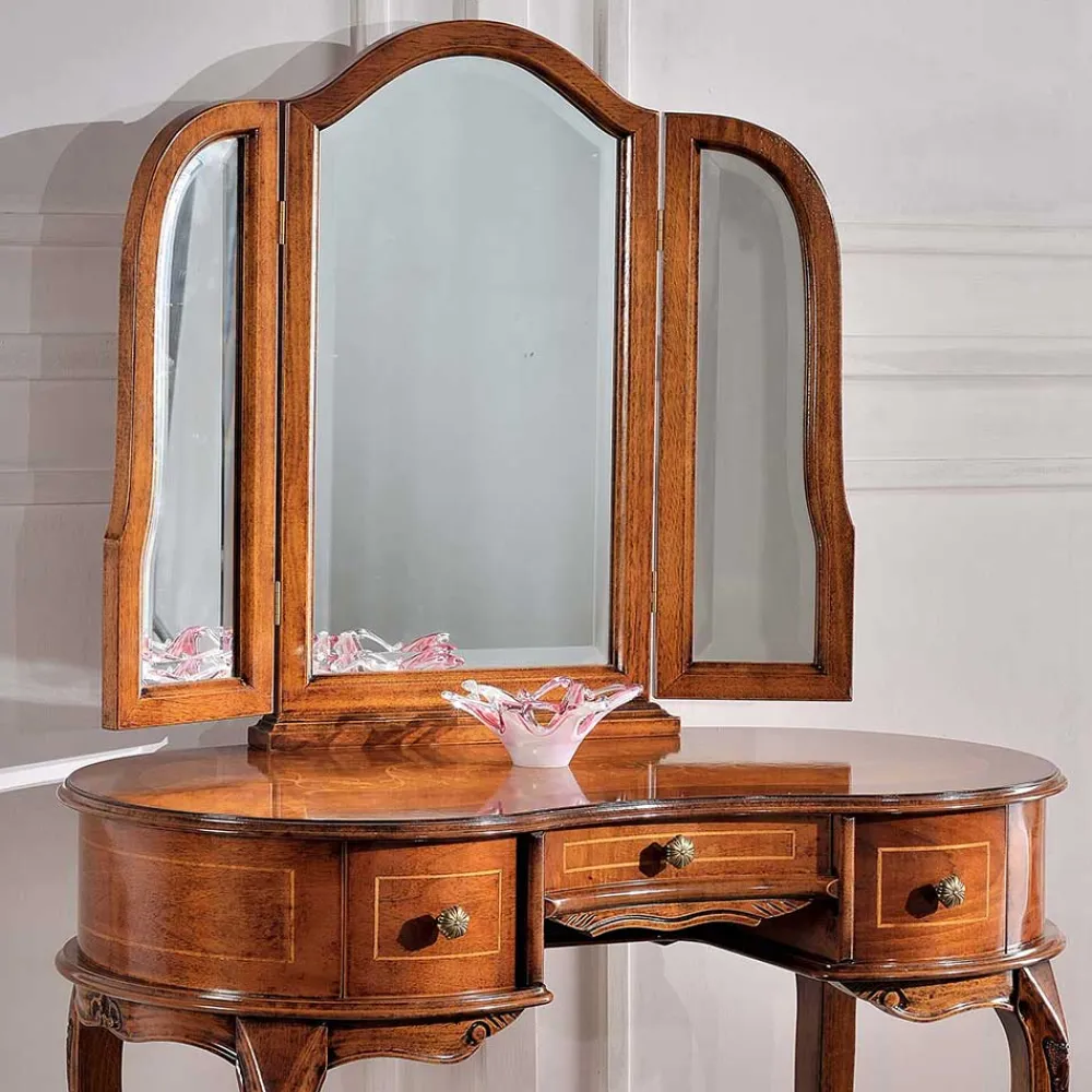 Wohnen Barock Frisierkommode mit Spiegel Agosto in Nussbaum