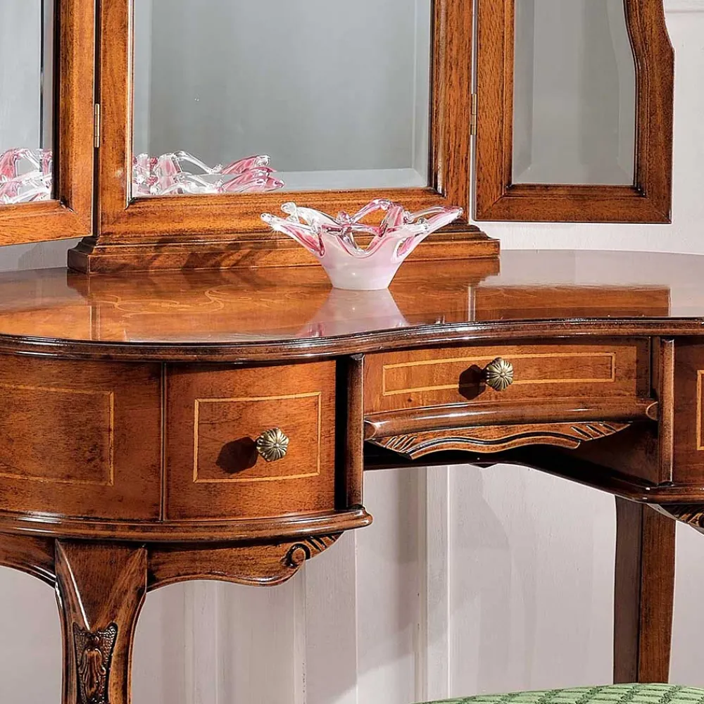 Wohnen Barock Frisierkommode mit Spiegel Agosto in Nussbaum