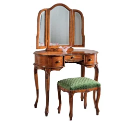Wohnen Barock Frisiertisch mit Hocker Agosto in Nussbaum (zweiteilig)